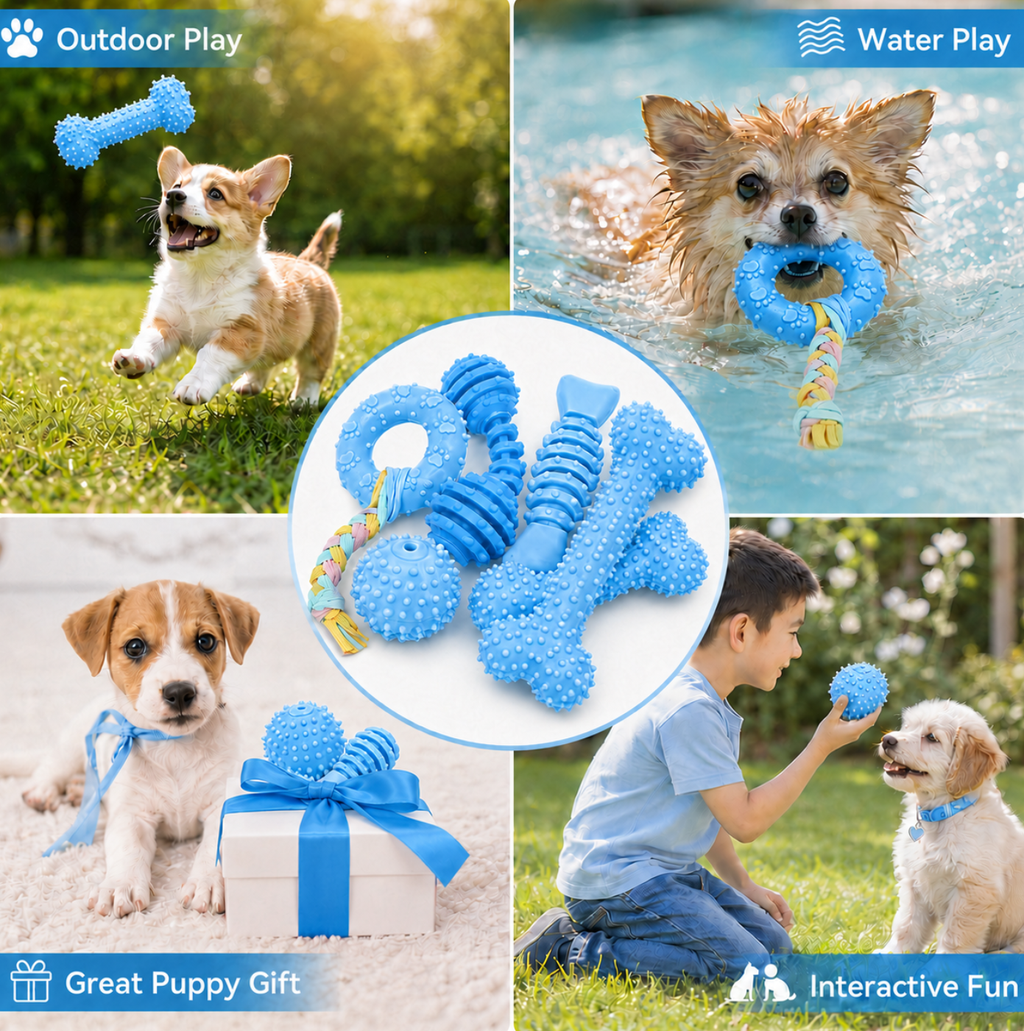 COUTEER Puppy Toys, 6 Pack Dog Chew Toys for Puppy, Cute Blue Small Dog Toys, Teething Toys for Puppies, Soft Durable Interactive Chew Toy for Small Dogs