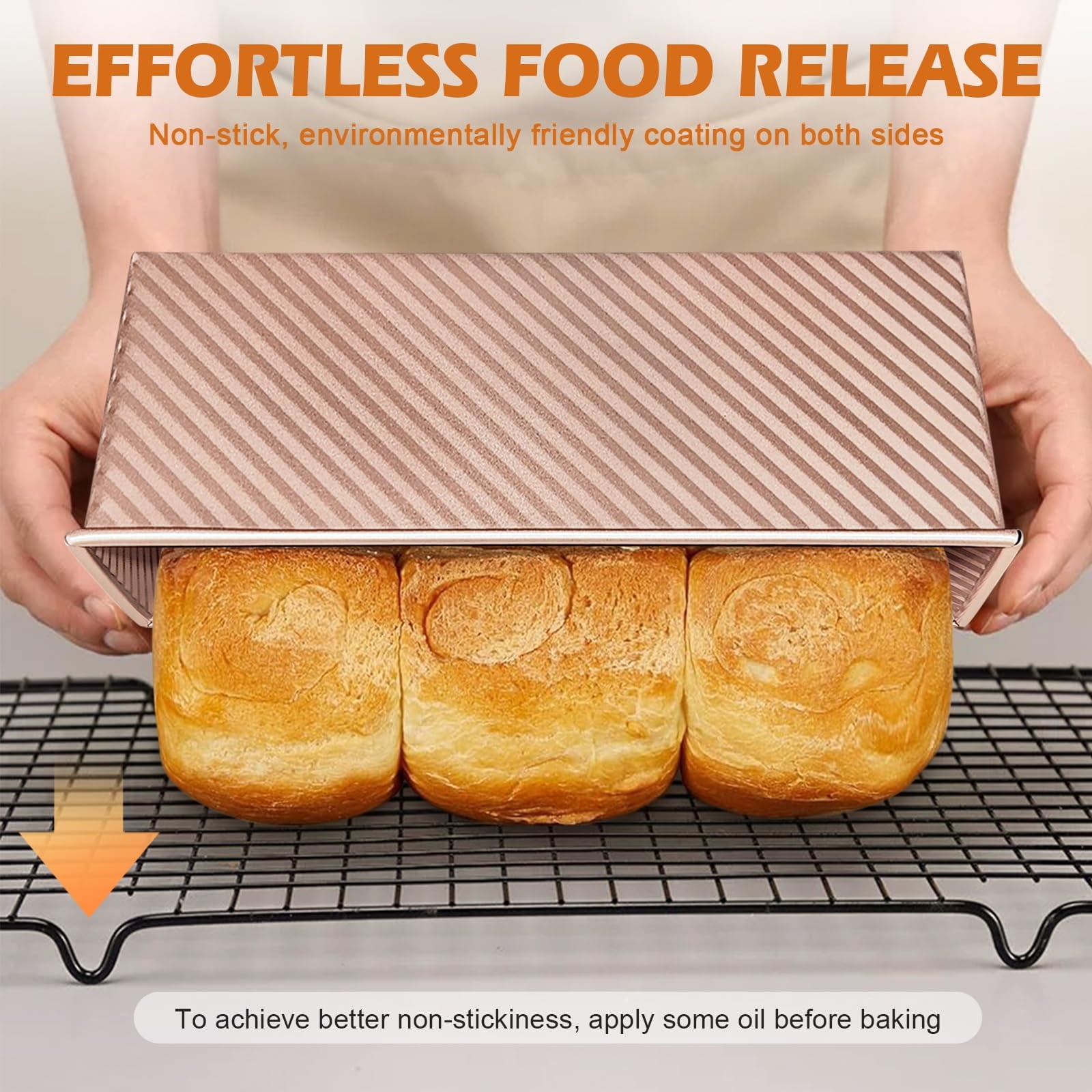 EssPur 2Pack Pullman Loaf Pans with Lids – 2.2 LB & 1 LB Dough Capacity, Non-Stick Carbon Steel Bread Pans for Homemade Sandwich and Sourdough Bread, Corrugated Toast Mold