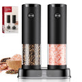 Harjon Electric Salt and Pepper Grinder Set Automatic Battery Pepper Mill Shakers Adjustable Coarseness Easy Filling Upgraded Larger Capacity with Led (2 Pack Black/Black）