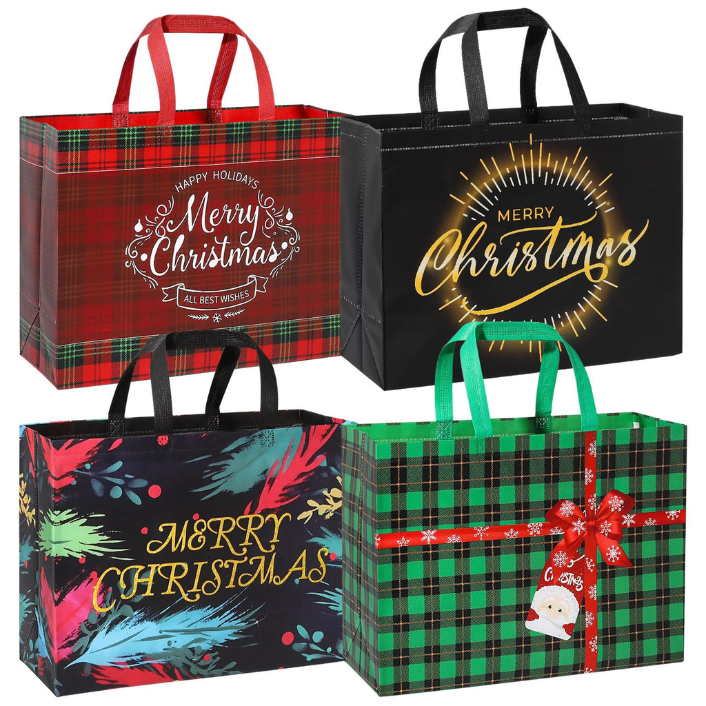EssPur Extra Large Christmas Gift Bags 12 Pack Extra Large Gift Bags Jumbo with Handle Reusable Non-Woven XL Xmas Presents Wrapping Holiday Bags Tote Size 16.7 * 6.9 * 12.6in