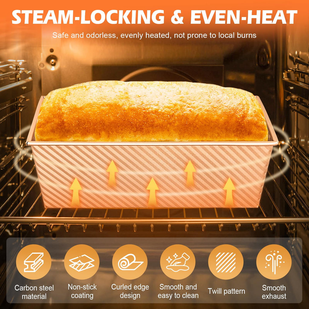 EssPur 2Pack Pullman Loaf Pans with Lids – 2.2 LB & 1 LB Dough Capacity, Non-Stick Carbon Steel Bread Pans for Homemade Sandwich and Sourdough Bread, Corrugated Toast Mold