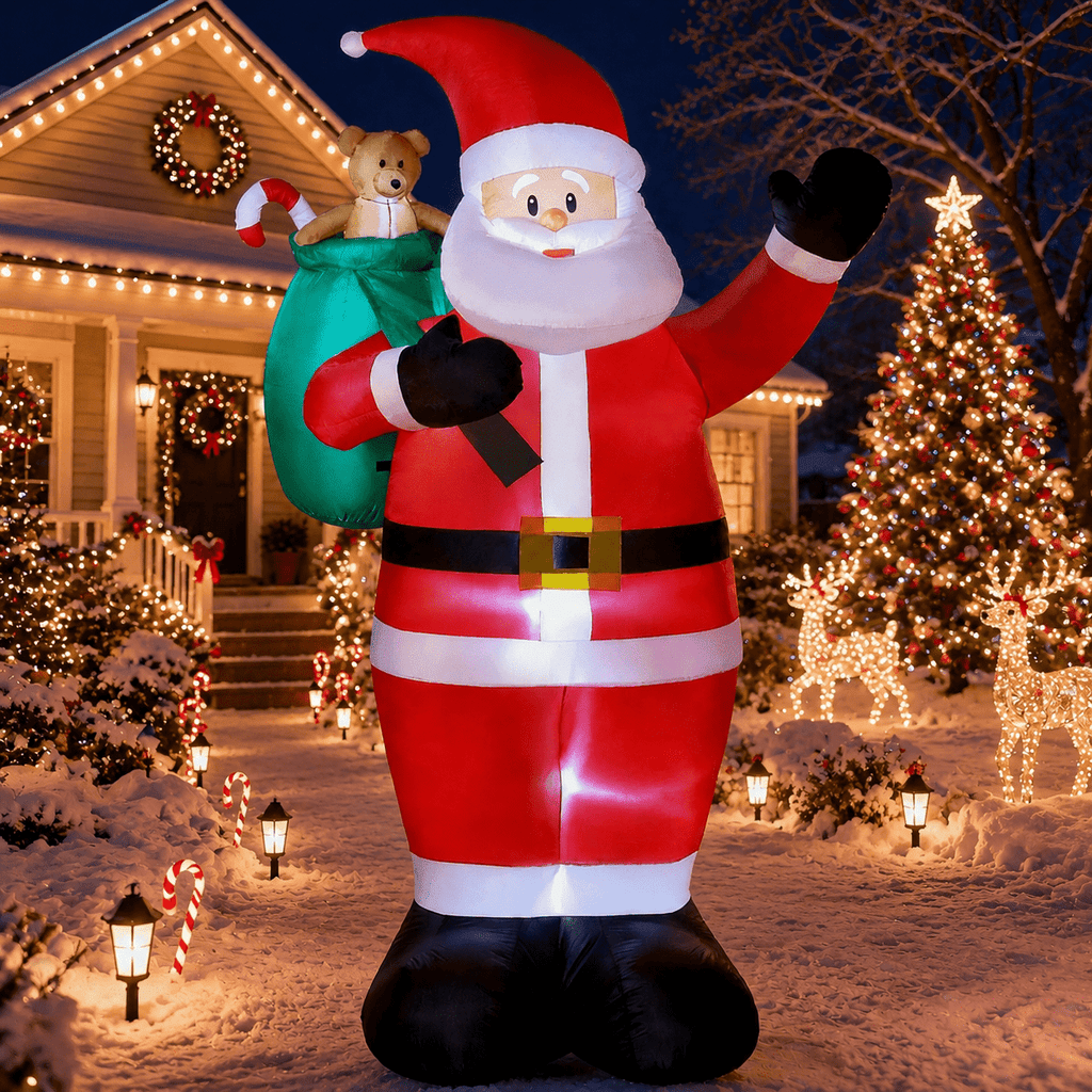 EssPur 6 FT Christmas Inflatable Santa Claus with Gift Bag & Candy Cane, LED Lighted Blow Up Outdoor Christmas Decoration, IP68 Waterproof Holiday Decor for Yard, Lawn, Garden, Porch and Indoor Use