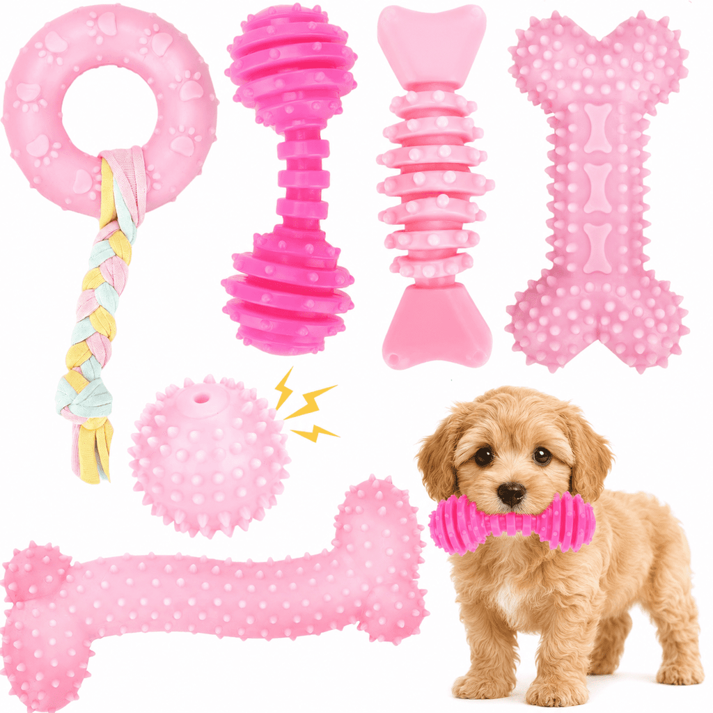 COUTEER Puppy Toys, 6 Pack Dog Chew Toys for Puppy, Cute Pink Small Dog Toys, Teething Toys for Puppies, Soft Durable Interactive Chew Toy for Small Dogs