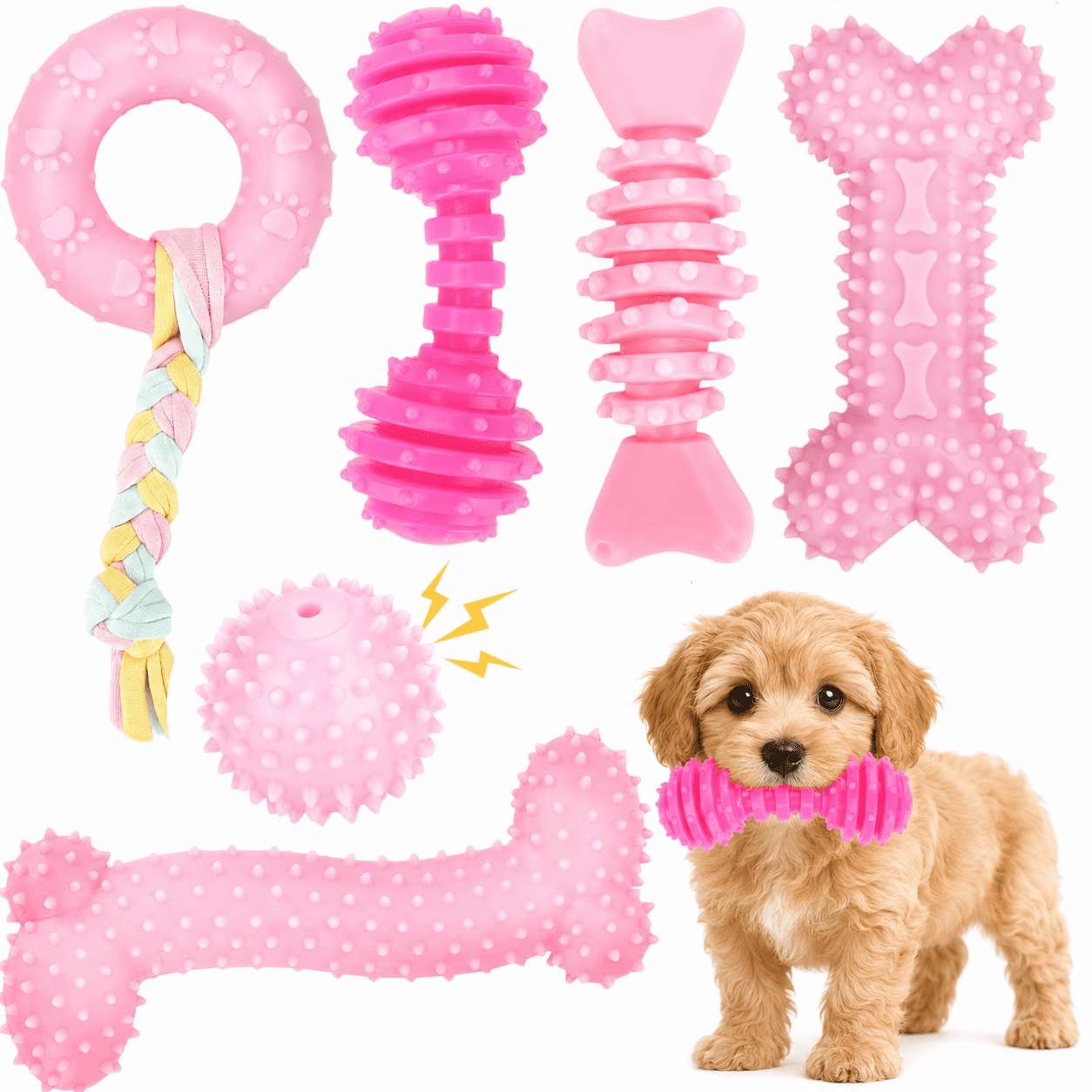 COUTEER Puppy Toys, 6 Pack Dog Chew Toys for Puppy, Cute Pink Small Dog Toys, Teething Toys for Puppies, Soft Durable Interactive Chew Toy for Small Dogs
