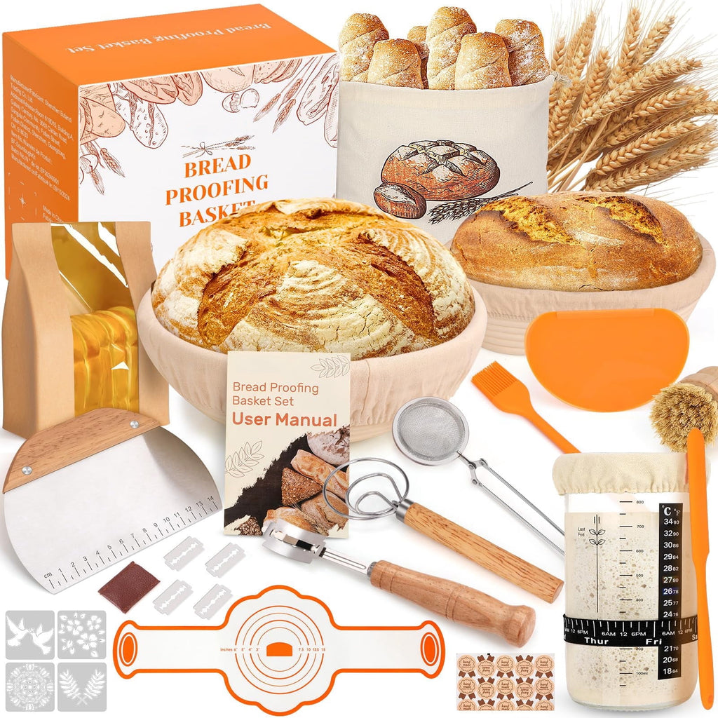 EssPur Sourdough Starter Kit, Complete Bread Baking Supplies with Banneton Proofing Basket, Bread Making Tools Set, Sourdough Kit Gift for Bakers