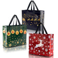 EssPur 12 Reusable Large Christmas Bags – Festive Mix Set With 4 Red Bags, 4 Green Bags & 4 Navy Blue Large Gift Bags With Handles - Christmas Bags In Bulk, Party Favor Bags - 13x5x11 Size