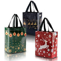 EssPur Christmas Bags – 12 Reusable Gift Bags - Festive Mix Set Of Red, Green & Navy Blue Gift Bags With Handles - Christmas Bags, Goodie Bags, Party Favor Bags - 8 x 4x 10 Medium Size