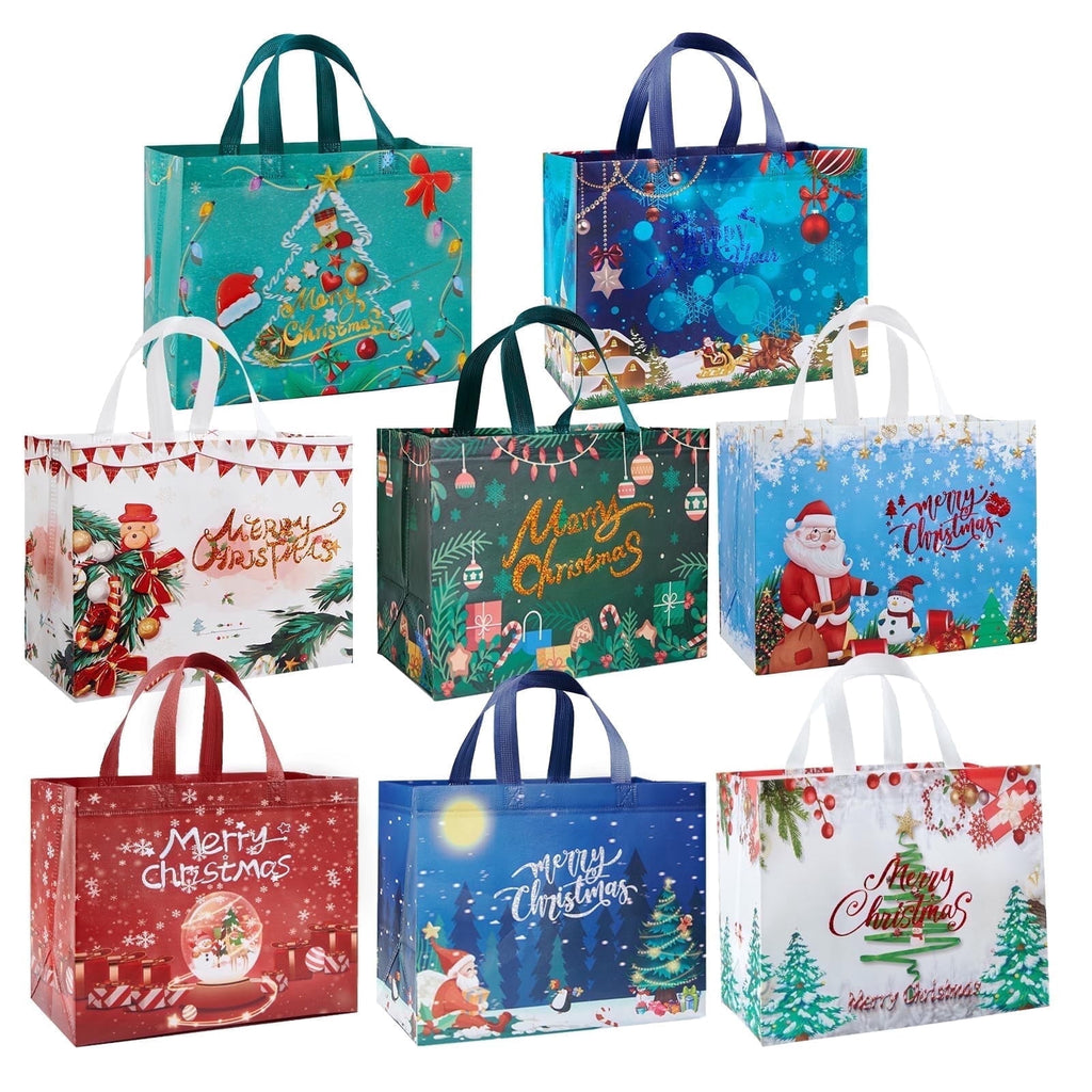 Harjon 8 Pack Christmas Gift Bags with Handles, Large Non-Woven Tote Bags for Wrapping Xmas Party Favors, 12.8"x9.8"x6.7