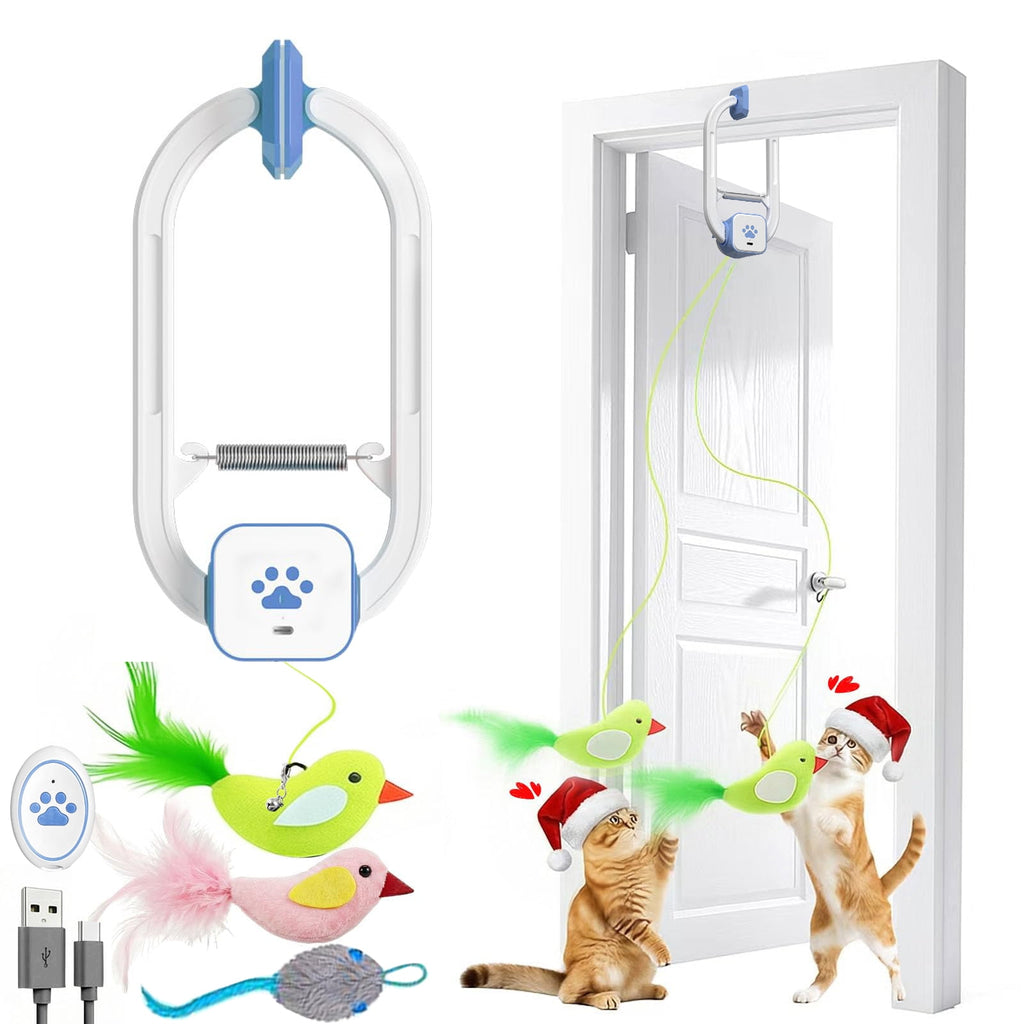 COUTEER Interactive Cat Toys for Indoor Cats: Automatic Flying Bird Feather Wand Chase Exercise Enrichment Stimulation, USB Rechargeable Durable Safe Hanging Toy for Bored Kittens Adult Multi Cat Households