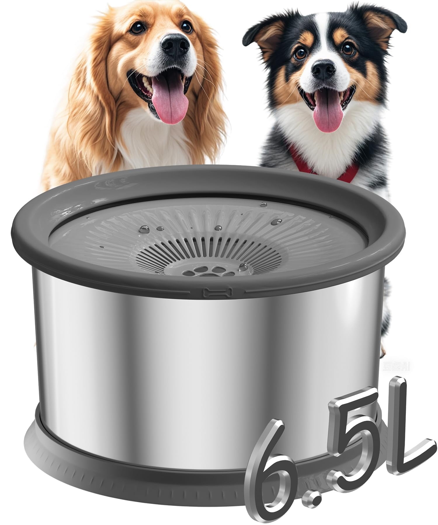 COUTEER 6.5L Dog Water Bowl No Spill 1.6 Gallon Stainless Steel Water Bowl for Dogs 220oz Large Capacity No Splash Slow Drinking Feeder with Anti-Slip Mat for Messy Drinkers