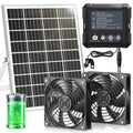 COUTEER 25W Smart Solar Fan for Chicken Coop, Solar Powered Exhaust Fan with 2500mAh Battery, 3 Modes, IP65 Waterproof Ventilation Fan for Greenhouse, Dog House, Shed, Garage Cooling