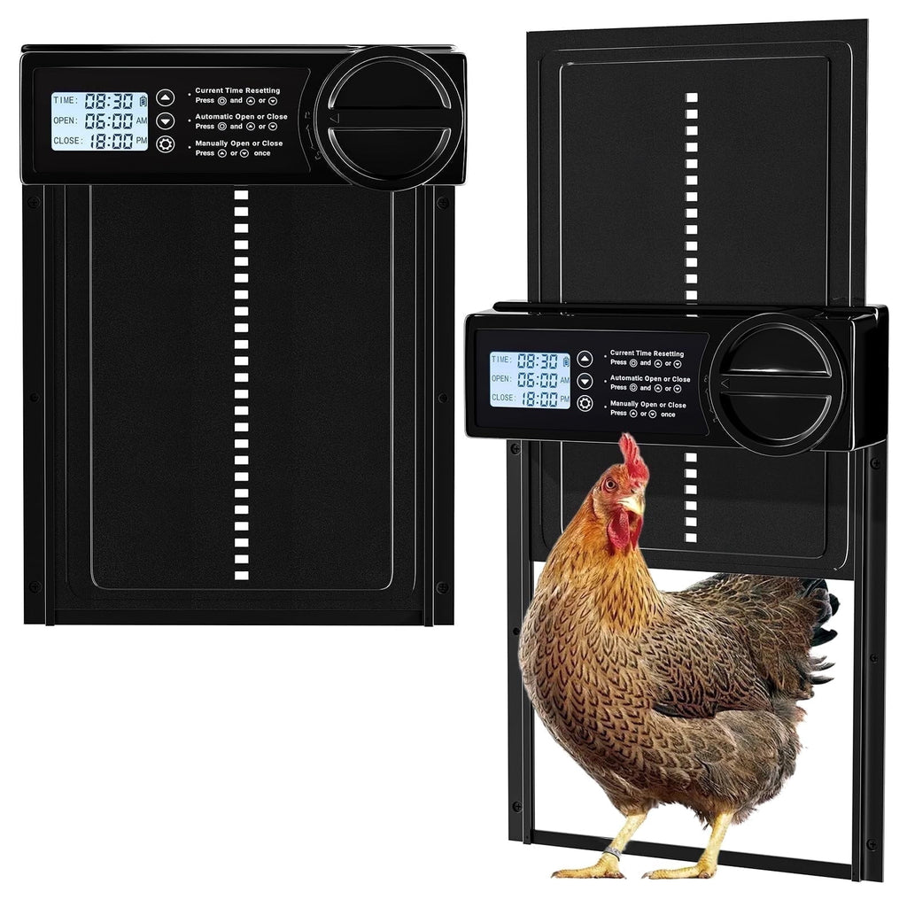 COUTEER Large Automatic Chicken Coop Door, Aluminum Automatic Chicken Door with Manual & Timer Mode, Anti-Pinch & Battery Powered, LCD Display Chicken Door for Chickens, Ducks, and Geese