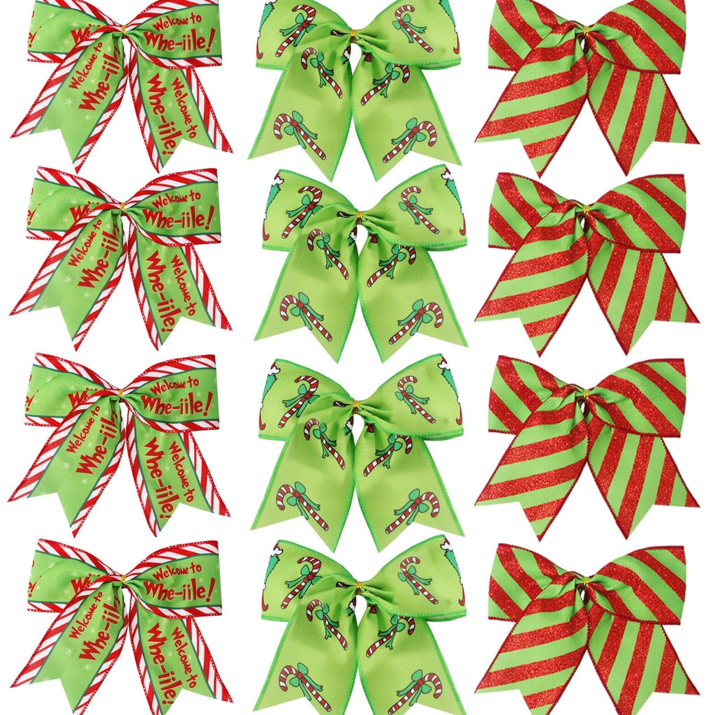 EssPur 12 Pcs Red Green Christmas Bows,6 Inch Large Christmas Wreaths Bows for Tree Gift Wrapping Garland,Christmas Decoration Holiday Party Crafts Xmas Tree Ribbon Ornaments (Pattern)
