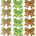 EssPur 12 Pcs Red Green Christmas Bows,6 Inch Large Christmas Wreaths Bows for Tree Gift Wrapping Garland,Christmas Decoration Holiday Party Crafts Xmas Tree Ribbon Ornaments (Pattern)