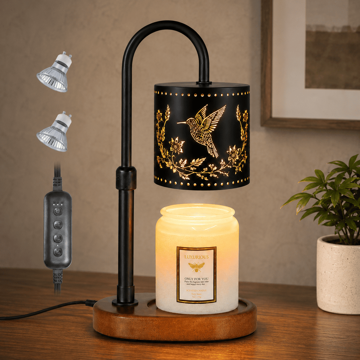 EssPur Candle Warmer Lamp with Timer Dimmer Adjustable Height for New Home Bedroom, Vintage Home Decor for Scented Jar(Hummingbird)