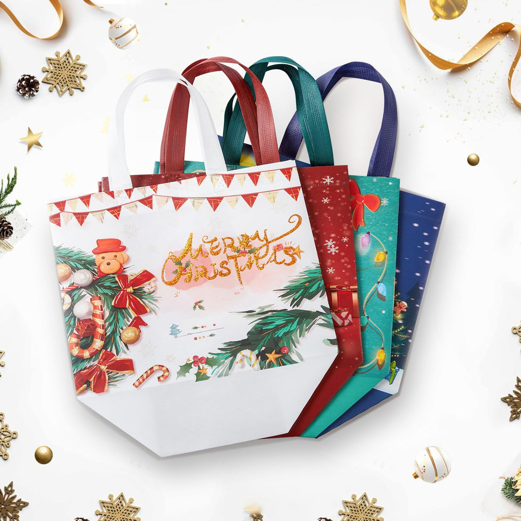 Harjon 8 Pack Christmas Gift Bags with Handles, Large Non-Woven Tote Bags for Wrapping Xmas Party Favors, 12.8"x9.8"x6.7