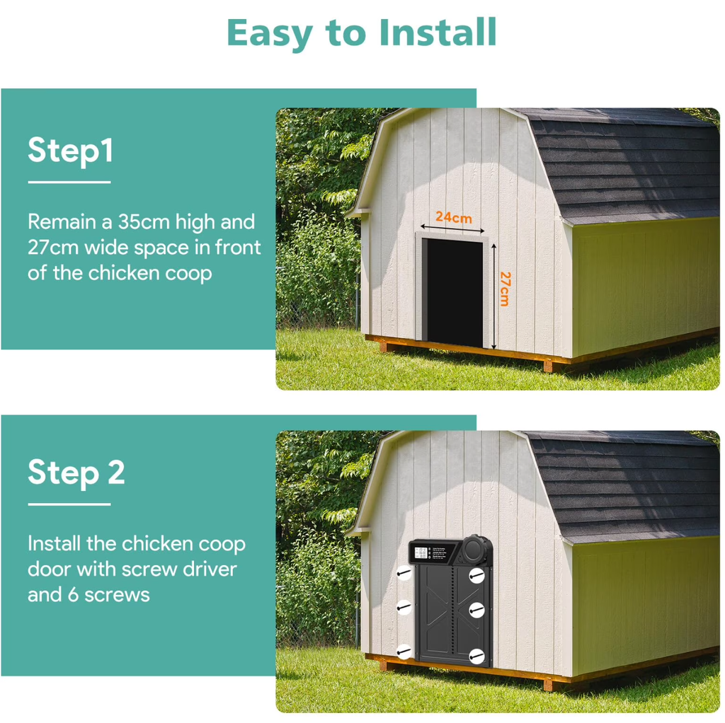 COUTEER Large Automatic Chicken Coop Door, Aluminum Automatic Chicken Door with Manual & Timer Mode, Anti-Pinch & Battery Powered, LCD Display Chicken Door for Chickens, Ducks, and Geese