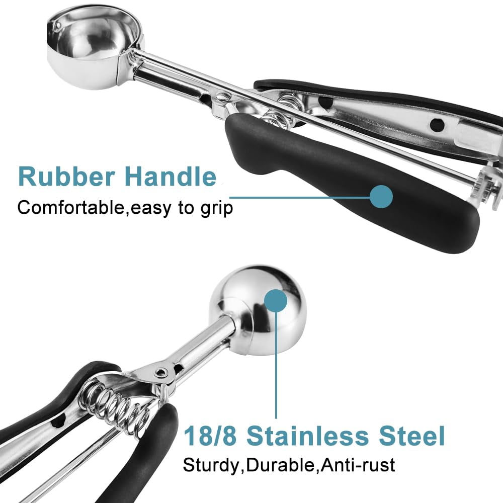 EssPur Cookie Scoop Set, Include 1 Tbsp/2 Tbsp/3 Tbsp, Cookie Scoops for Baking Set of 3, Cookie Dough Scoop, 18/8 Stainless Steel, Good Grip, Non-Slip, for Cookie Cupcake Muffin Ice Cream waffle
