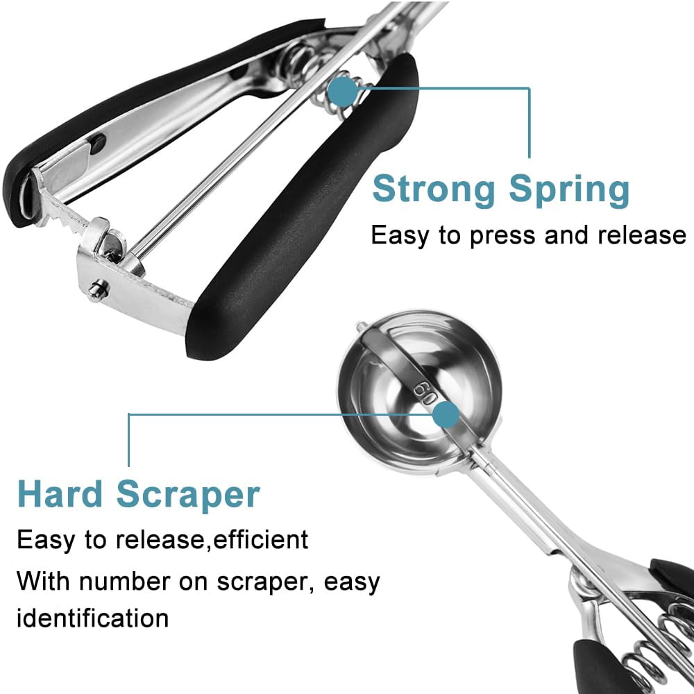 EssPur Cookie Scoop Set, Include 1 Tbsp/2 Tbsp/3 Tbsp, Cookie Scoops for Baking Set of 3, Cookie Dough Scoop, 18/8 Stainless Steel, Good Grip, Non-Slip, for Cookie Cupcake Muffin Ice Cream waffle