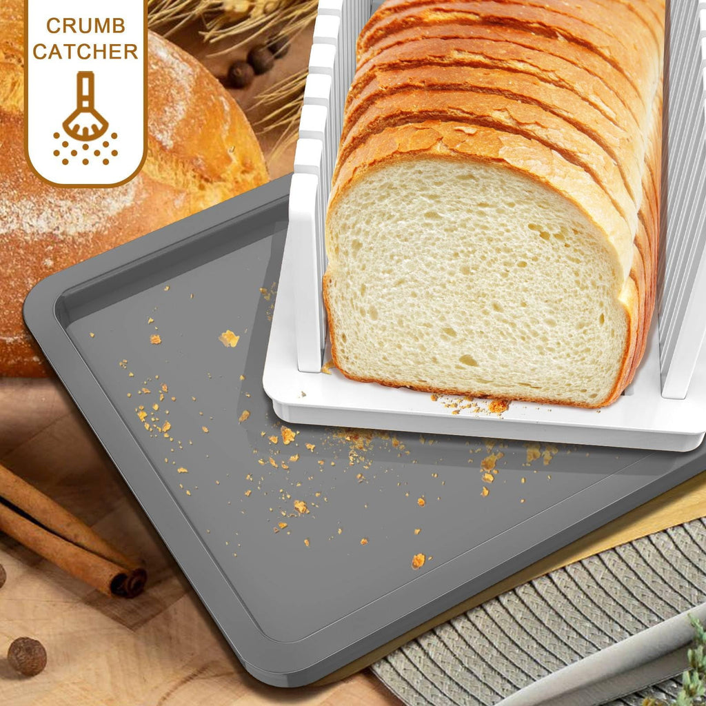 EssPur New Upgrade Bread Slicer for Homemade Bread, Bread Slicing Guide Adjustable Width, Foldable and Compact Cutting Guide with Crumb Tray, Suitability for Homemade Bread, Bagels, Cakes