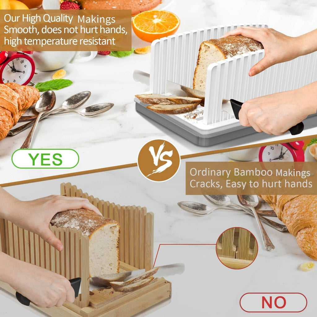 EssPur New Upgrade Bread Slicer for Homemade Bread, Bread Slicing Guide Adjustable Width, Foldable and Compact Cutting Guide with Crumb Tray, Suitability for Homemade Bread, Bagels, Cakes