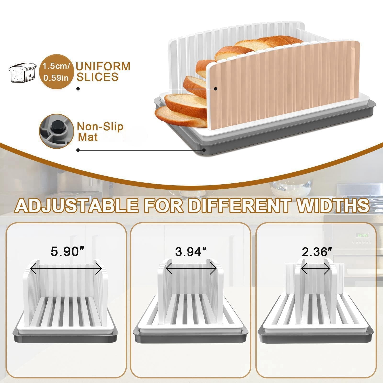 EssPur New Upgrade Bread Slicer for Homemade Bread, Bread Slicing Guide Adjustable Width, Foldable and Compact Cutting Guide with Crumb Tray, Suitability for Homemade Bread, Bagels, Cakes