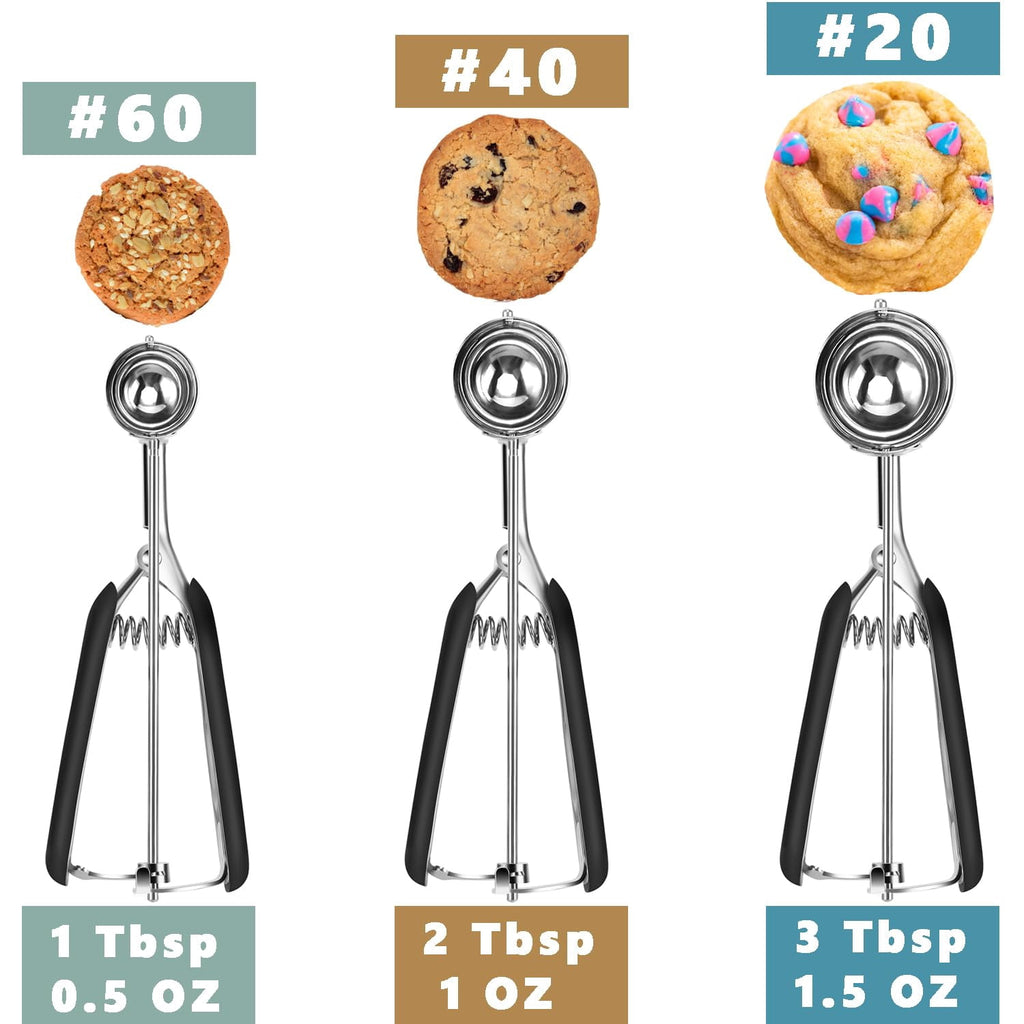 EssPur Cookie Scoop Set, Include 1 Tbsp/2 Tbsp/3 Tbsp, Cookie Scoops for Baking Set of 3, Cookie Dough Scoop, 18/8 Stainless Steel, Good Grip, Non-Slip, for Cookie Cupcake Muffin Ice Cream waffle