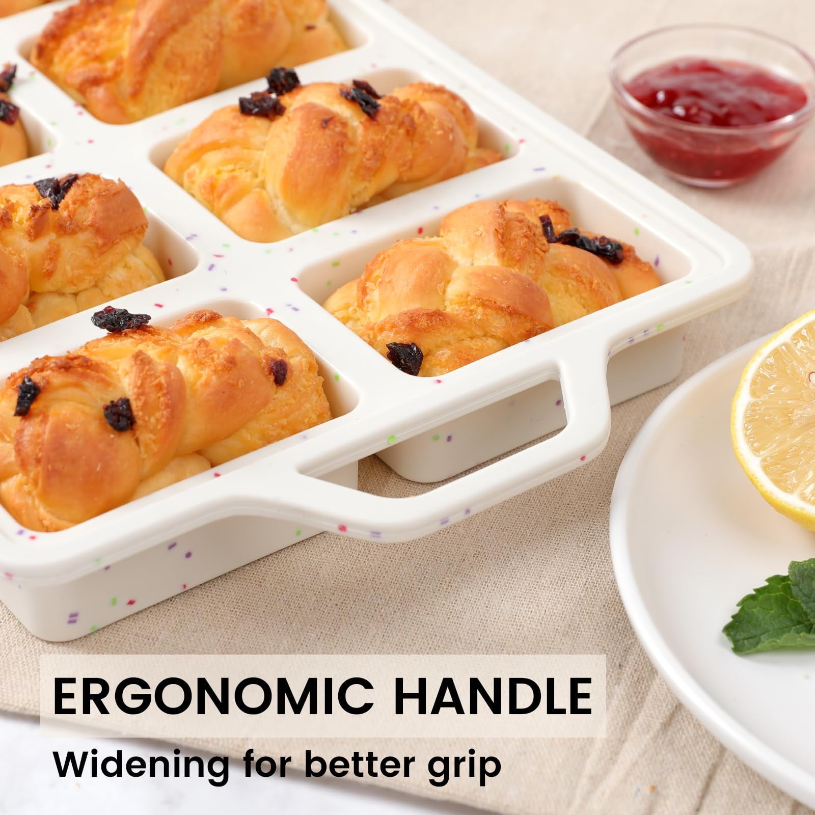 EssPur Silicone Mini Loaf Pans with Metal Reinforced Frame-2 Pack, Non-stick Silicone Bread Pan for Baking 8-Cavity, Tiny Banana Bread Set, Dishwasher Safe Brownie Pan-Cream