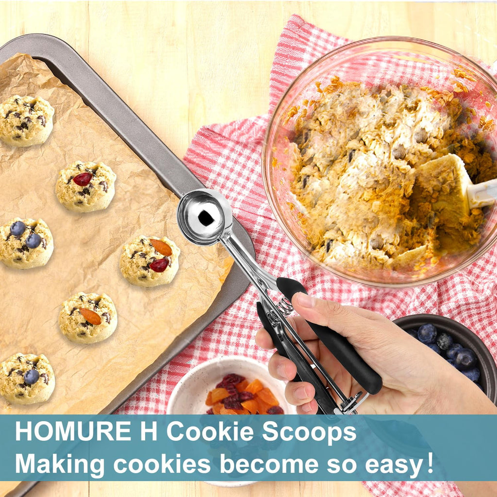 EssPur Cookie Scoop Set, Include 1 Tbsp/2 Tbsp/3 Tbsp, Cookie Scoops for Baking Set of 3, Cookie Dough Scoop, 18/8 Stainless Steel, Good Grip, Non-Slip, for Cookie Cupcake Muffin Ice Cream waffle