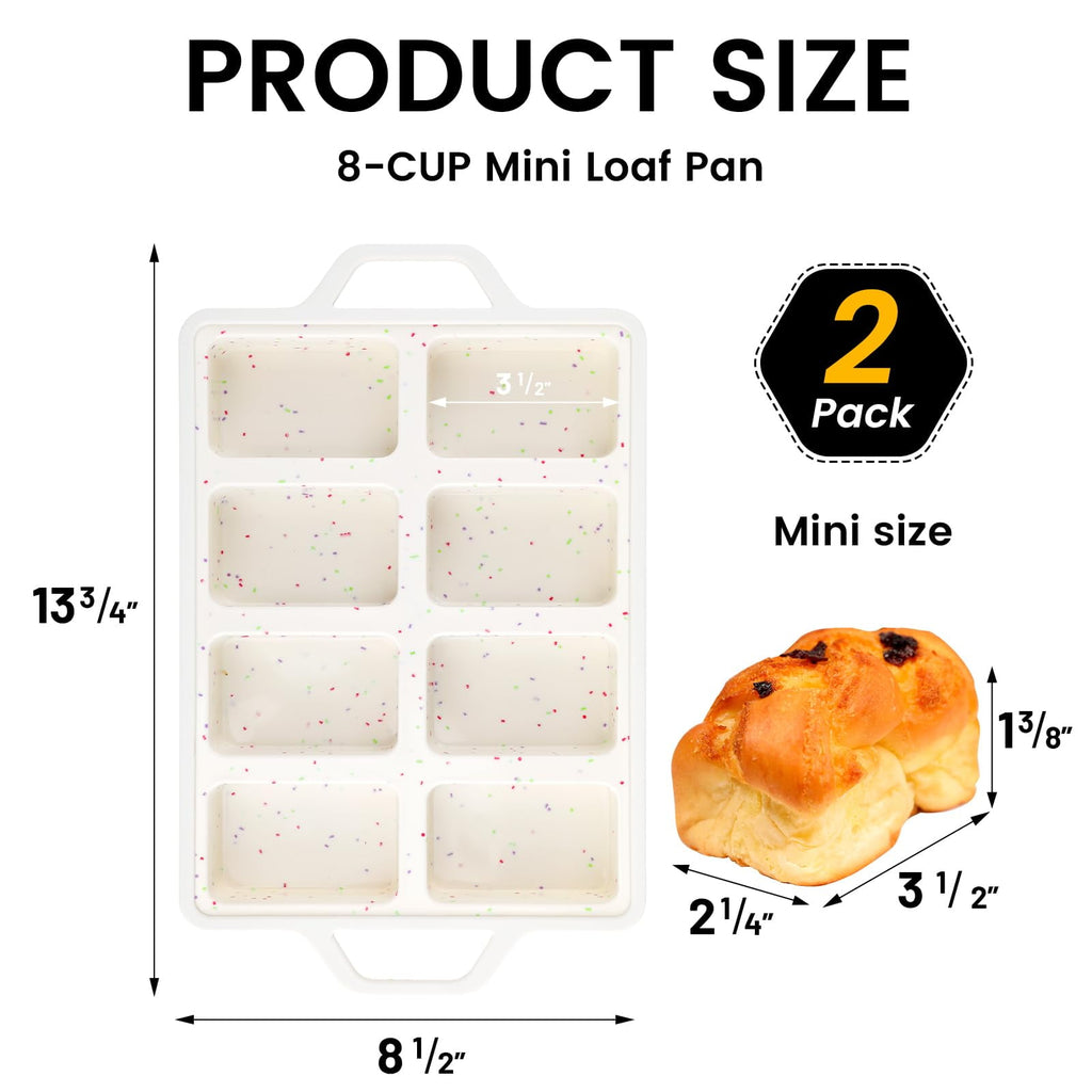 EssPur Silicone Mini Loaf Pans with Metal Reinforced Frame-2 Pack, Non-stick Silicone Bread Pan for Baking 8-Cavity, Tiny Banana Bread Set, Dishwasher Safe Brownie Pan-Cream