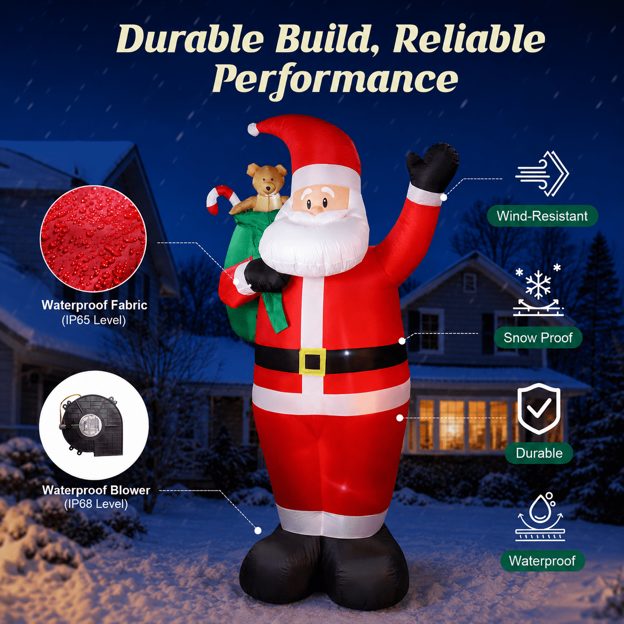 EssPur 6 FT Christmas Inflatable Santa Claus with Gift Bag & Candy Cane, LED Lighted Blow Up Outdoor Christmas Decoration, IP68 Waterproof Holiday Decor for Yard, Lawn, Garden, Porch and Indoor Use