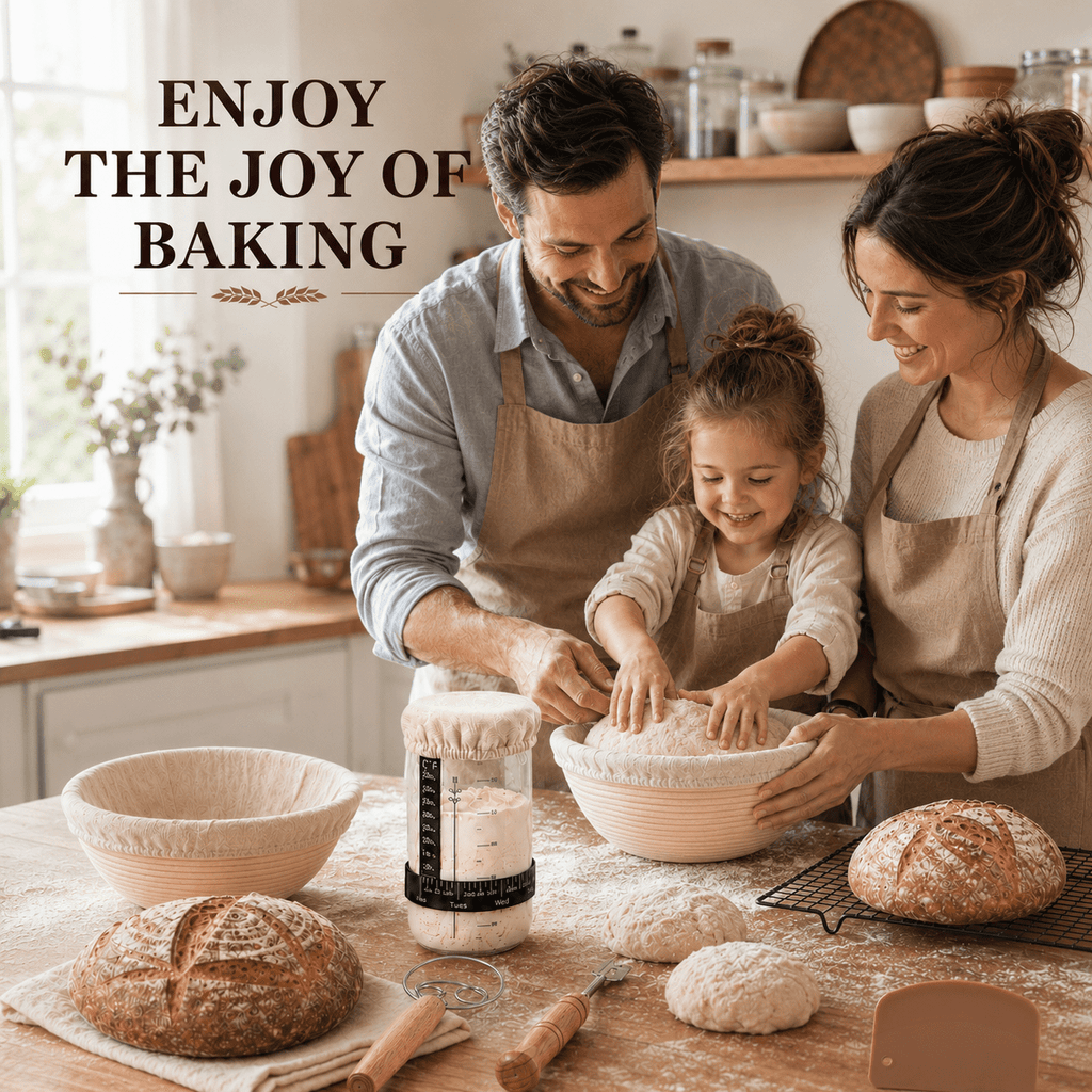 EssPur Sourdough Starter Kit with Round & Oval Banneton Bread Proofing Basket, Bread Sling, Starter Jar, Dough Whisk, Scrapers, Stencils, Cooling Rack & Bag Complete Sourdough Bread Baking Supplies