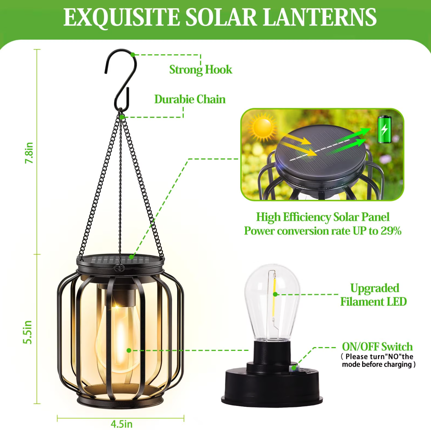 EssPur Solar Hanging Lanterns Outdoor: 2 Pack Metal Solar Hanging Lights with Hook, Bright - Warm Waterproof LED Lanterns for Outside, Solar-Powered Light for Yard Garden Patio Porch Decor