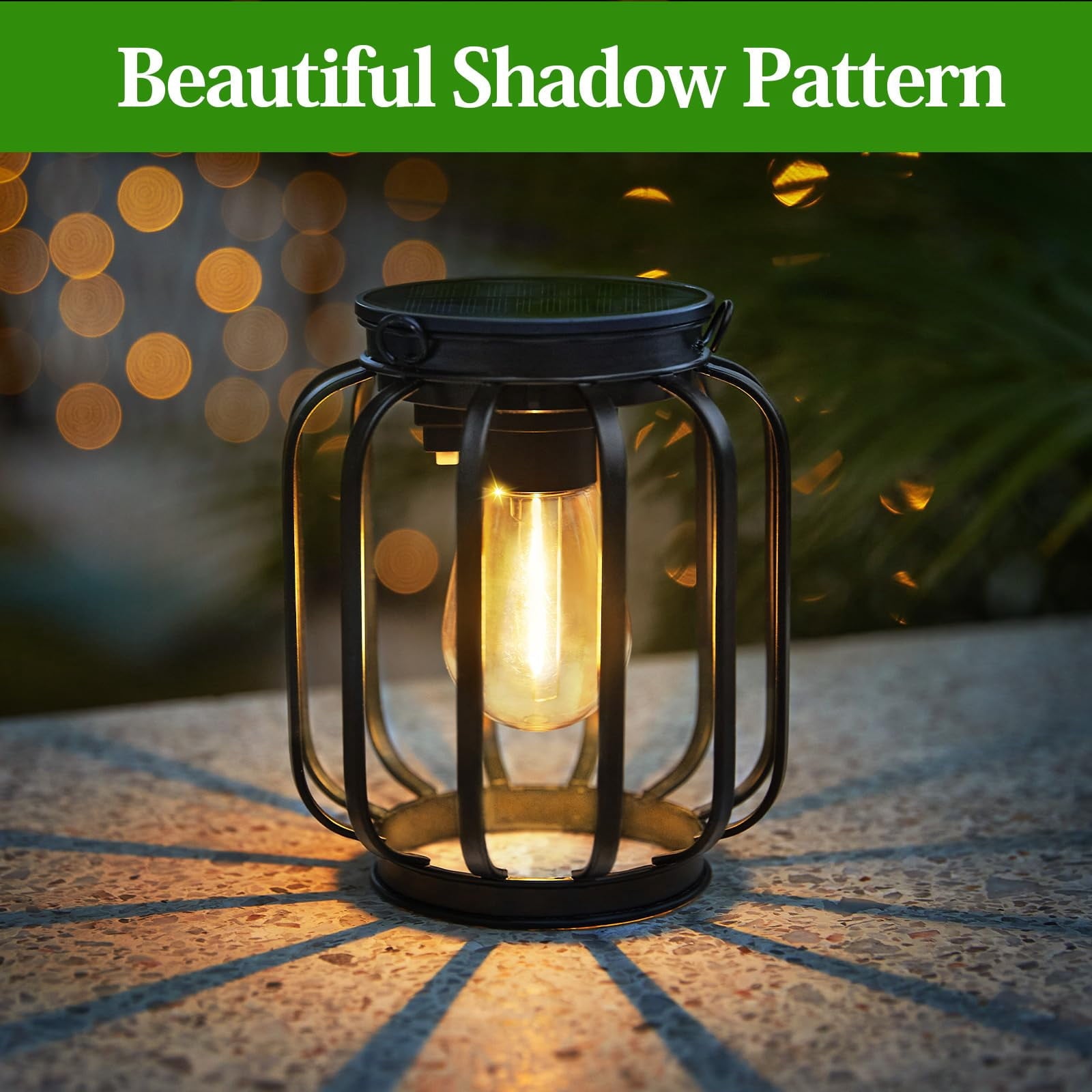 EssPur Solar Hanging Lanterns Outdoor: 2 Pack Metal Solar Hanging Lights with Hook, Bright - Warm Waterproof LED Lanterns for Outside, Solar-Powered Light for Yard Garden Patio Porch Decor