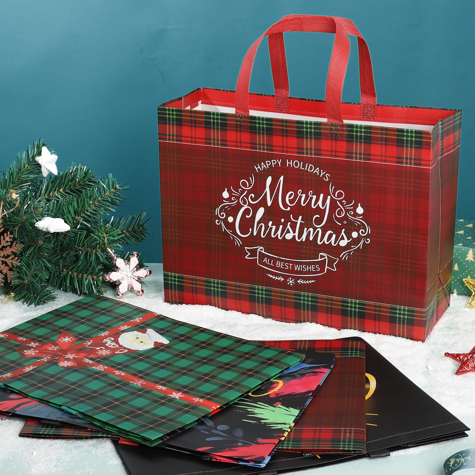 EssPur Extra Large Christmas Gift Bags 12 Pack Extra Large Gift Bags Jumbo with Handle Reusable Non-Woven XL Xmas Presents Wrapping Holiday Bags Tote Size 16.7 * 6.9 * 12.6in