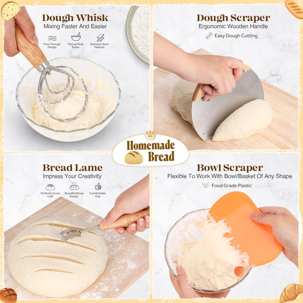 EssPur Sourdough Starter Kit, Complete Bread Baking Supplies with Banneton Proofing Basket, Bread Making Tools Set, Sourdough Kit Gift for Bakers