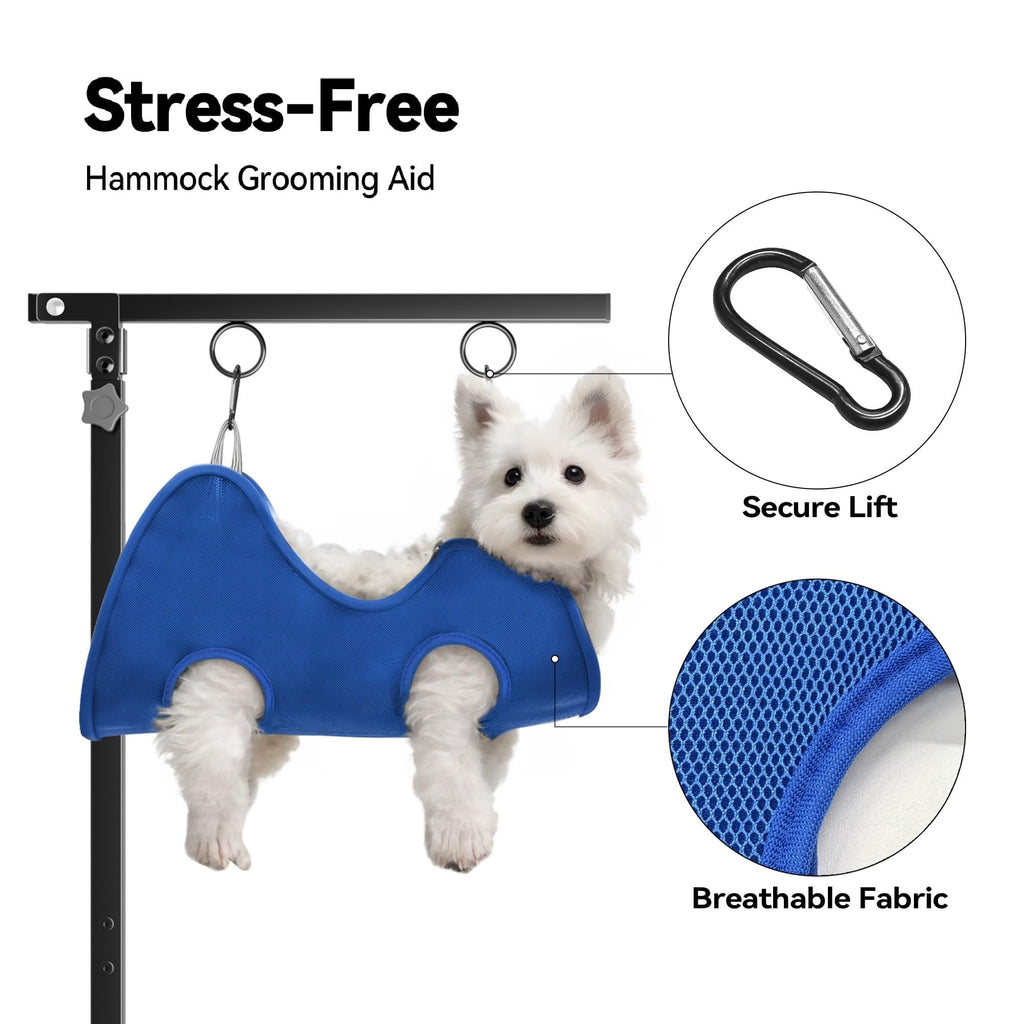 COUTEER Foldable Dog Grooming Arm with Clamp: Adjustable Height 26"-40", Dog Grooming Table Arm with Hammock and No-Sit Holder, Grooming Restraint for Small Medium Dogs at Home or Salon