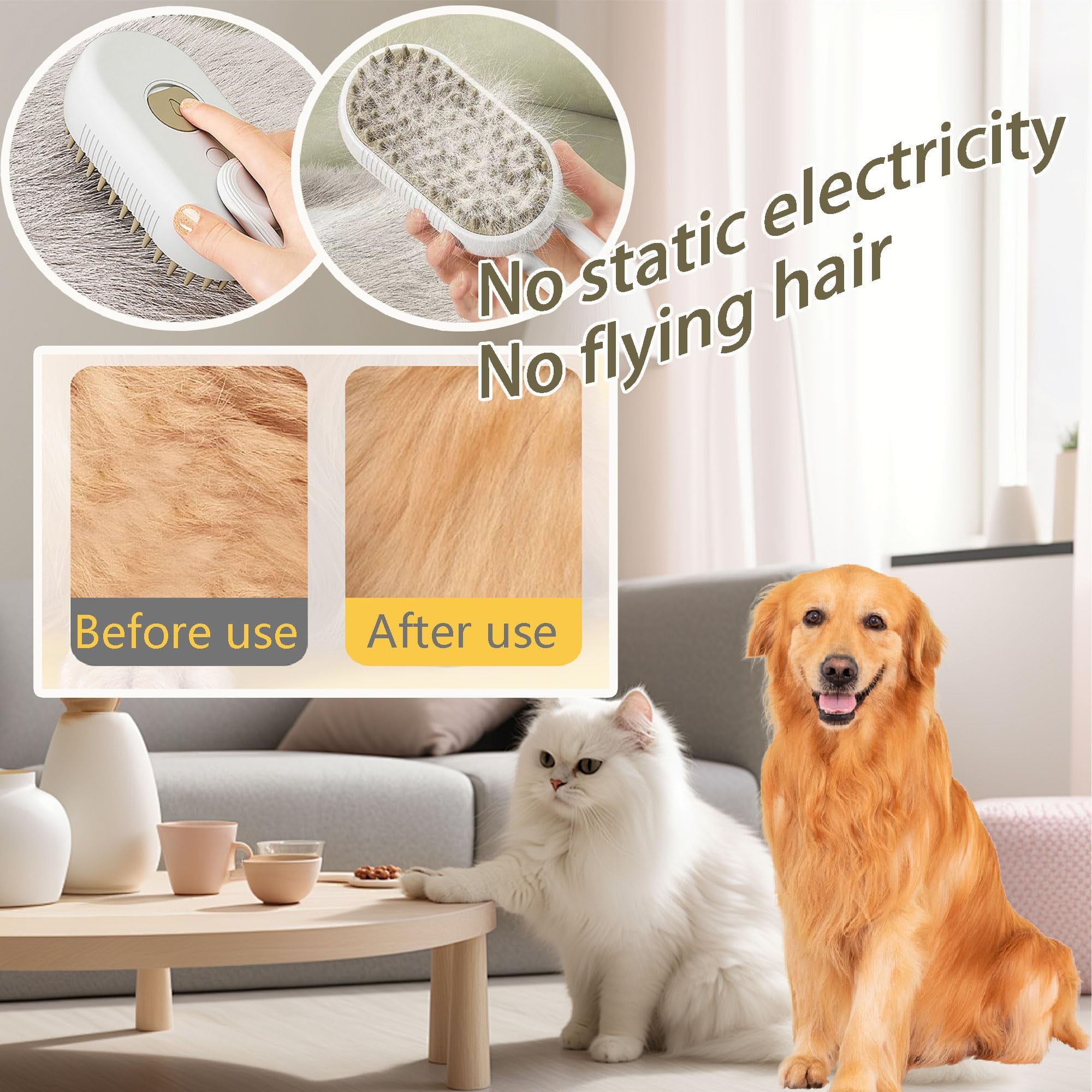 COUTEER Cat Steam Brush for Shedding Dog Brush with Steam Pet Hair Cleaning Brush Comb for Spray 3 in 1 Pet Grooming for Long & Short Haired Pets – Spritz Defur Comb for cats(Gray)