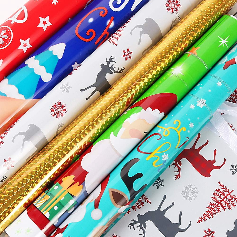 COUTEER 30PCS Christmas Drawstring Gift Bags, Holiday Foil Gift Wrapping Bags Assorted Sizes Xmas Present Sacks for Gifts, Party Favors & Holiday Packaging