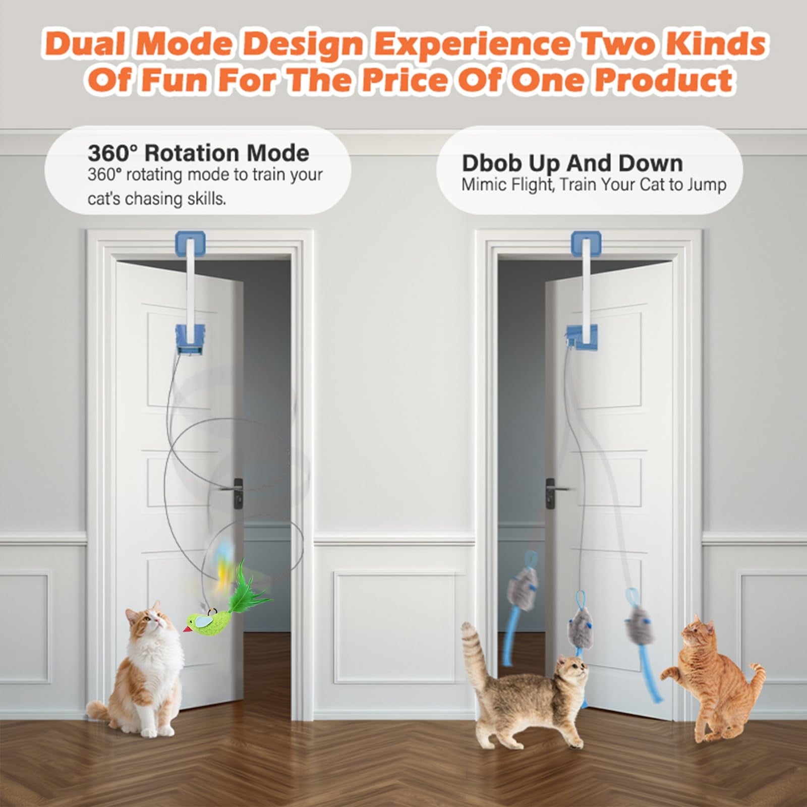 COUTEER Interactive Cat Toys for Indoor Cats: Automatic Flying Bird Feather Wand Chase Exercise Enrichment Stimulation, USB Rechargeable Durable Safe Hanging Toy for Bored Kittens Adult Multi Cat Households