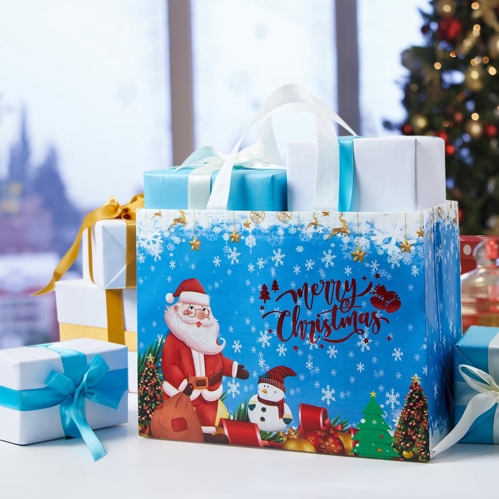 Harjon 8 Pack Christmas Gift Bags with Handles, Large Non-Woven Tote Bags for Wrapping Xmas Party Favors, 12.8"x9.8"x6.7