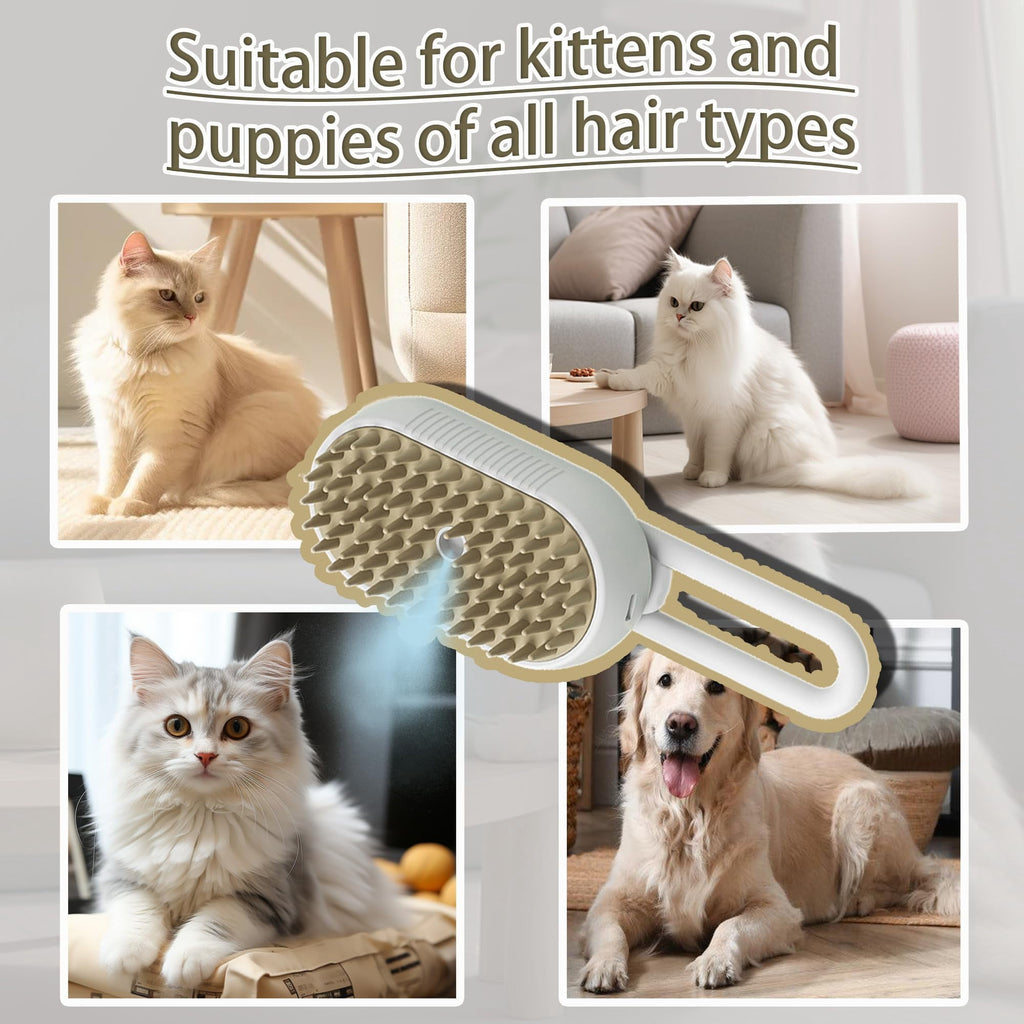 COUTEER Cat Steam Brush for Shedding Dog Brush with Steam Pet Hair Cleaning Brush Comb for Spray 3 in 1 Pet Grooming for Long & Short Haired Pets – Spritz Defur Comb for cats(Gray)