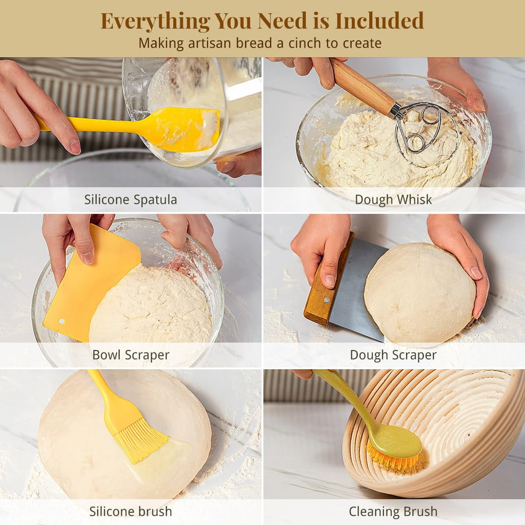 EssPur Bread Proofing Basket Set, 9" Round & 10" Oval Banneton Baskets, Sourdough Bread Baking Supplies with Bread Lame, Dough Whisk & Bread Sling
