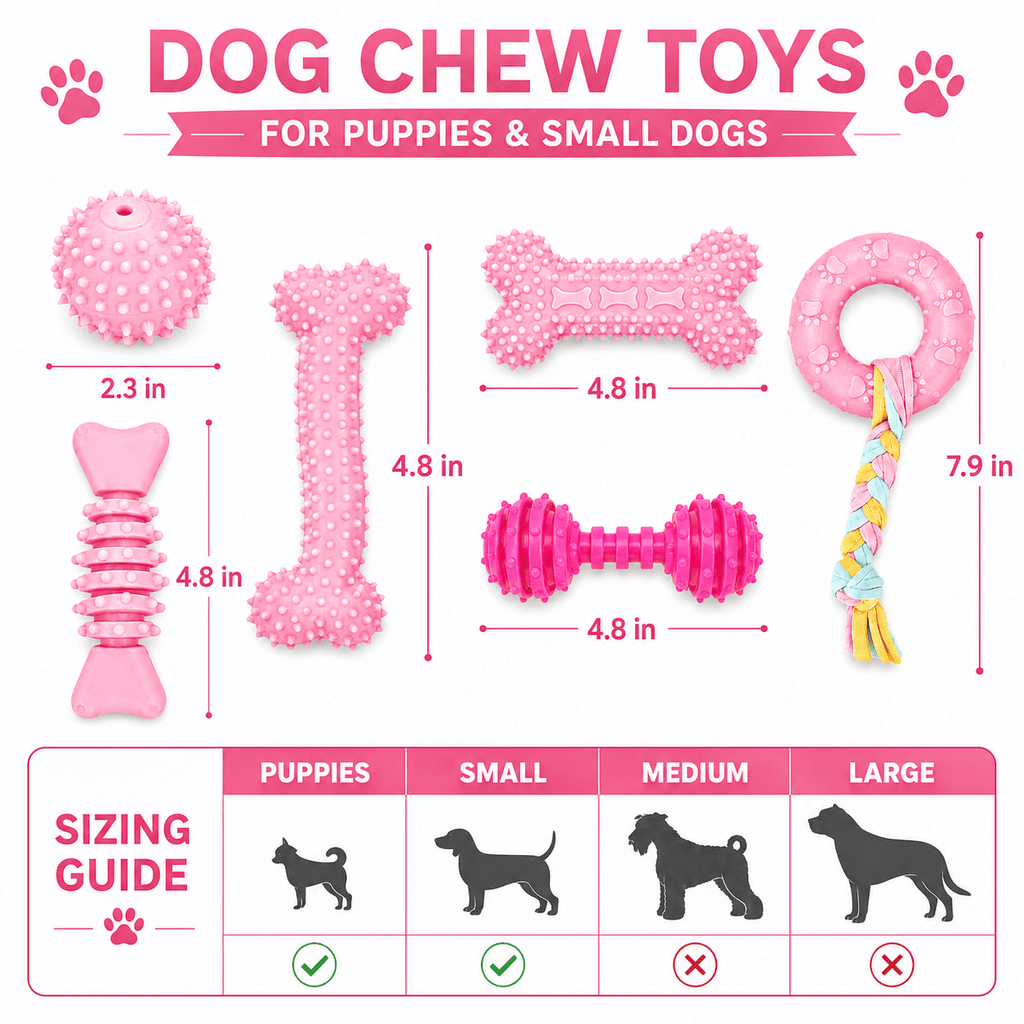 COUTEER Puppy Toys, 6 Pack Dog Chew Toys for Puppy, Cute Pink Small Dog Toys, Teething Toys for Puppies, Soft Durable Interactive Chew Toy for Small Dogs