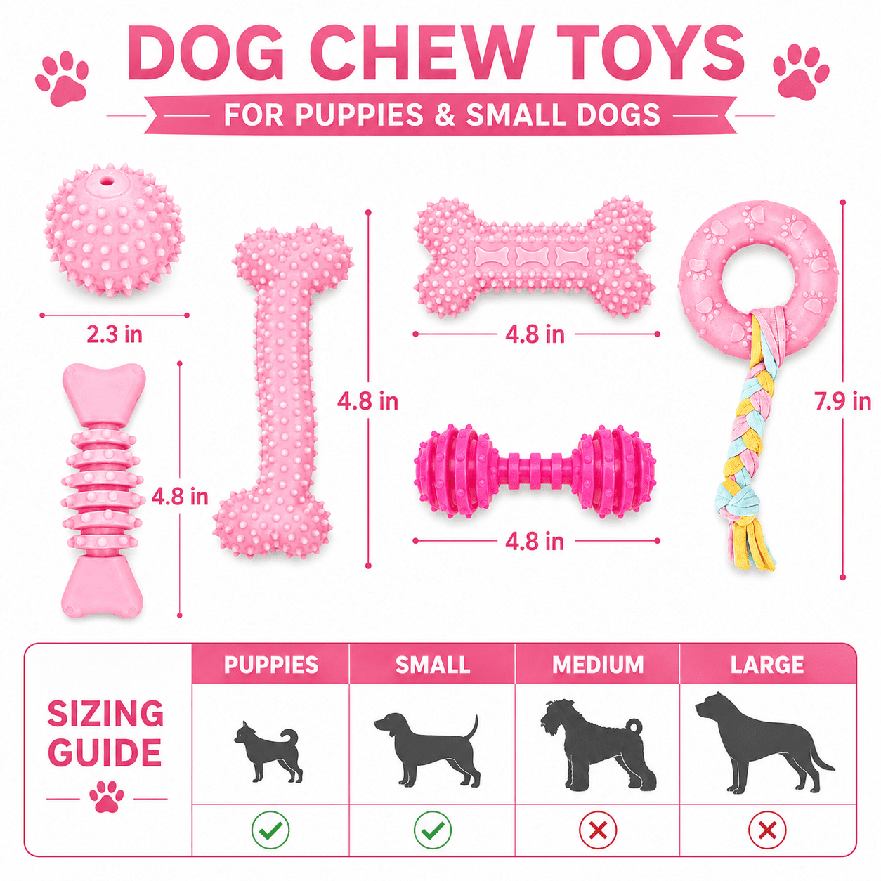 COUTEER Puppy Toys, 6 Pack Dog Chew Toys for Puppy, Cute Pink Small Dog Toys, Teething Toys for Puppies, Soft Durable Interactive Chew Toy for Small Dogs