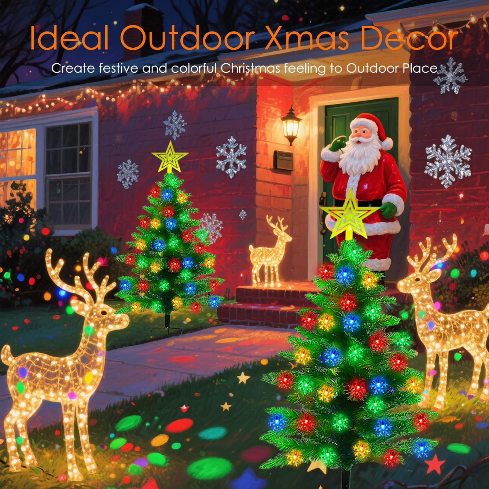 EssPur Solar Christmas Tree Lights Outdoor, 2 Pack 3.6FT Waterproof Xmas Tree Decorations with 100 Snowflake LEDs for Yard, Pathway, Porch, Garden, Lawn, Cemetery