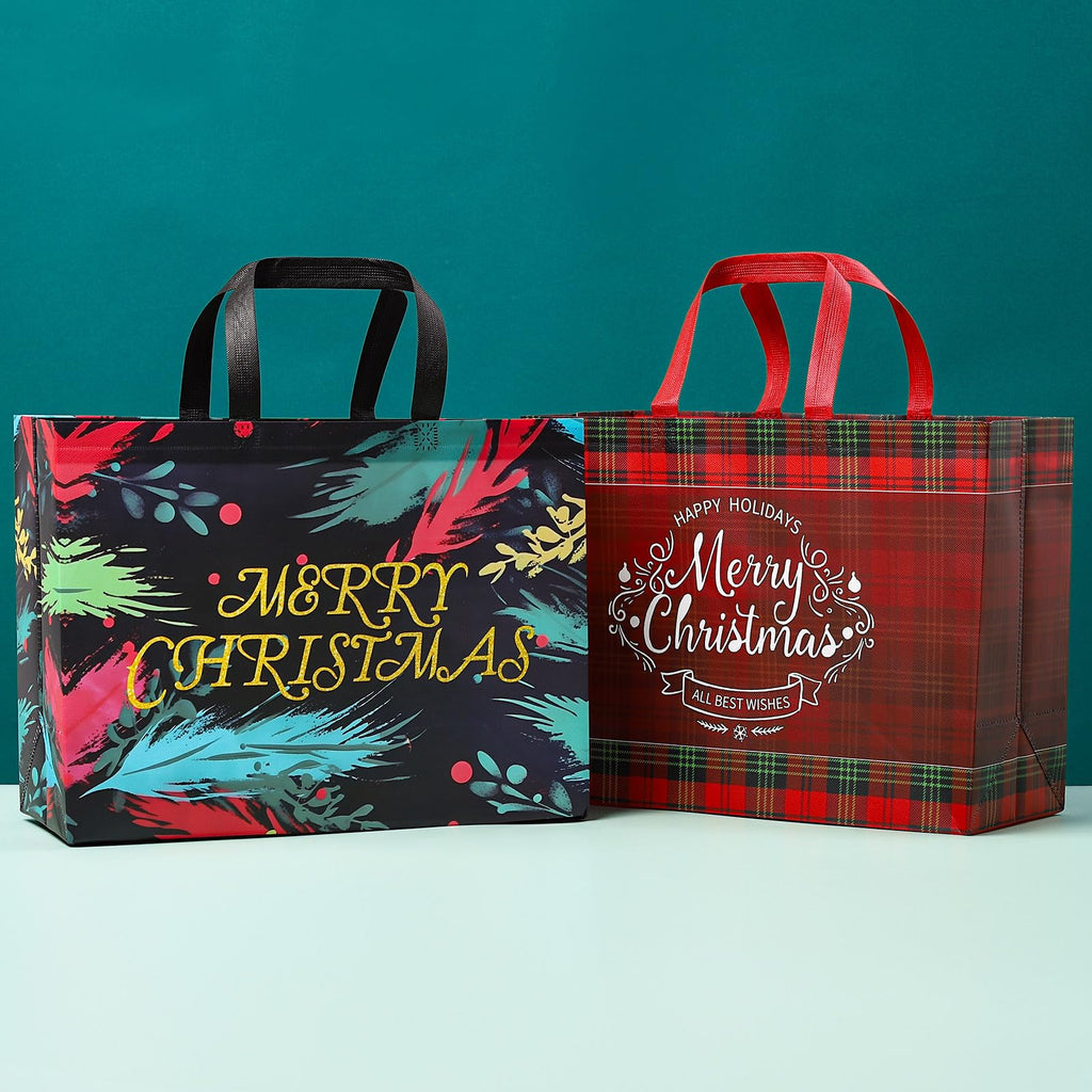 EssPur Extra Large Christmas Gift Bags 12 Pack Extra Large Gift Bags Jumbo with Handle Reusable Non-Woven XL Xmas Presents Wrapping Holiday Bags Tote Size 16.7 * 6.9 * 12.6in