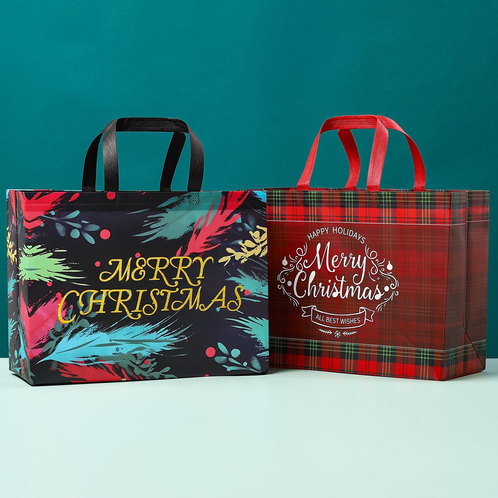 EssPur Extra Large Christmas Gift Bags 12 Pack Extra Large Gift Bags Jumbo with Handle Reusable Non-Woven XL Xmas Presents Wrapping Holiday Bags Tote Size 16.7 * 6.9 * 12.6in