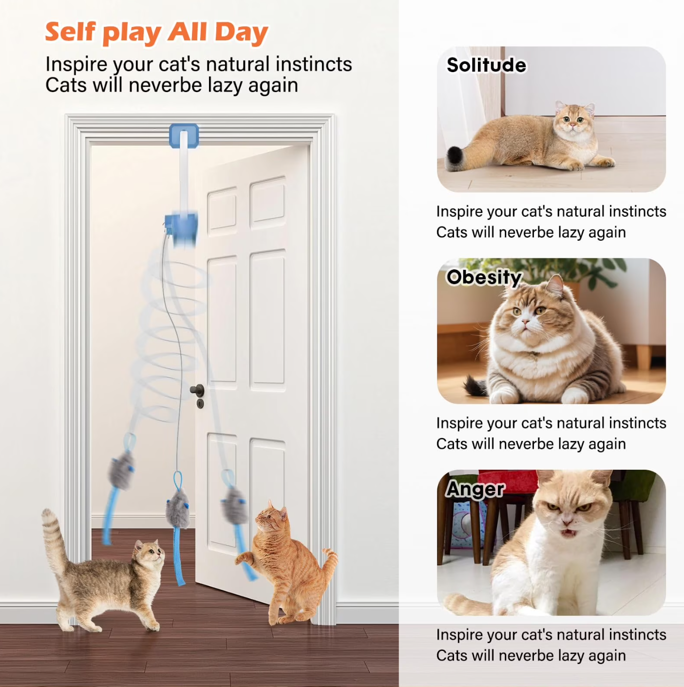 COUTEER Interactive Cat Toys for Indoor Cats: Automatic Flying Bird Feather Wand Chase Exercise Enrichment Stimulation, USB Rechargeable Durable Safe Hanging Toy for Bored Kittens Adult Multi Cat Households