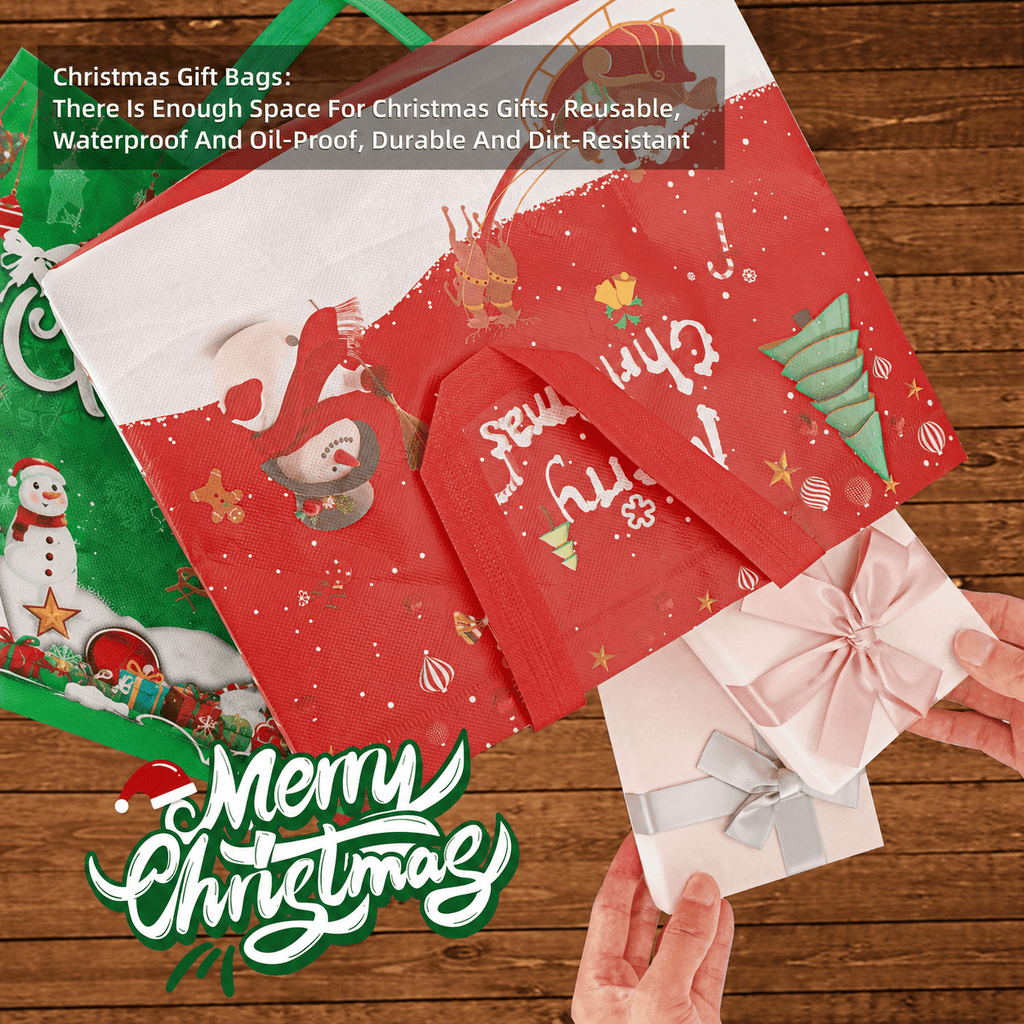 Harjon Christmas Gift Bags,9 Pcs Christmas Tote Bags with Handles for Shopping,Grocery Bags,Gifts Wrapping,Christmas Party Supplies Decorations,12.7"*9.8"*6.7" Reusable Gift Bags